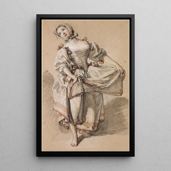 Young Peasant Girl Dancing - François Boucher — framed artwork on a wall