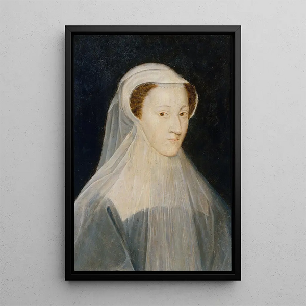 Portrait of Mary Stuart 1542-1587 Queen of France and Queen of Scotland in mourning attire - François Clouet — framed artwork on a wall