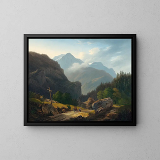 Figures with Mountains - François Diday — framed artwork on a wall