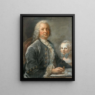 Portrait of an architect with a little girl - François Dorly — framed artwork on a wall