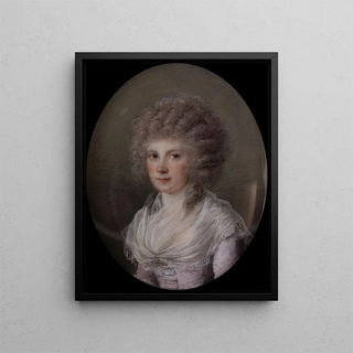 Portrait of a Young Woman with Curly Wig - François Ferrière — framed artwork on a wall