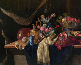 Nature morte with a jug, a bouquet of tulips, and a mandoline - François Habert — artwork view