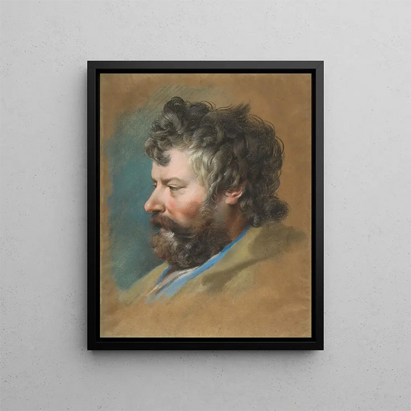 Head of a bearded man in profile to the left - François Lemoyne — framed artwork on a wall