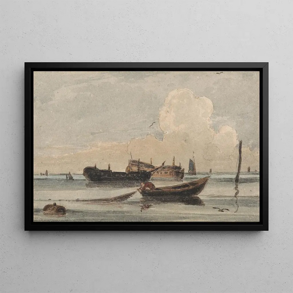 Boats on a Calm Sea - François Louis Thomas Francia — framed artwork on a wall