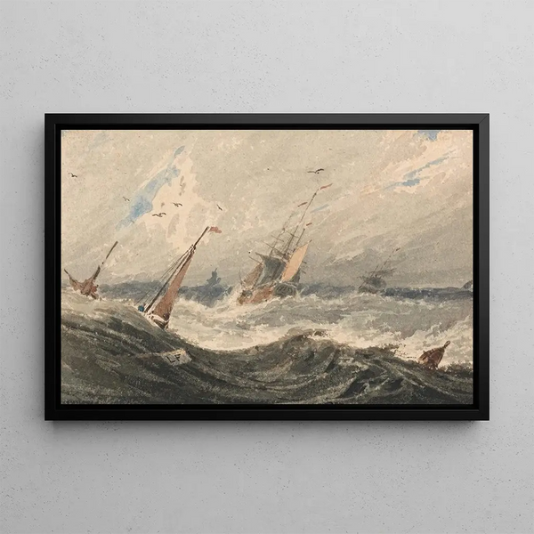 Boats on a turbulent sea - François Louis Thomas Francia — framed artwork on a wall