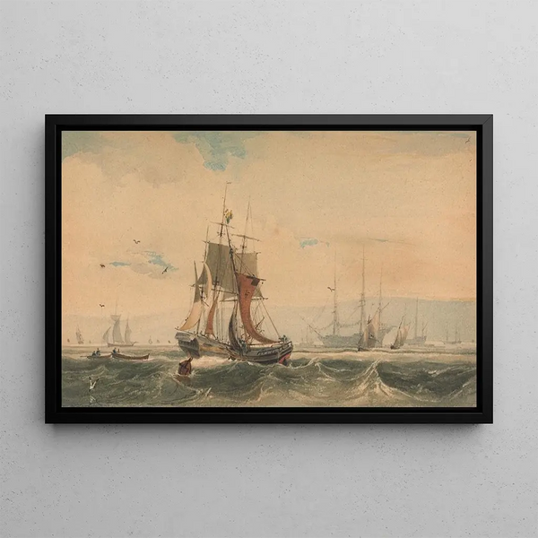 Ships on the Medway, Kent - François Louis Thomas Francia — framed artwork on a wall