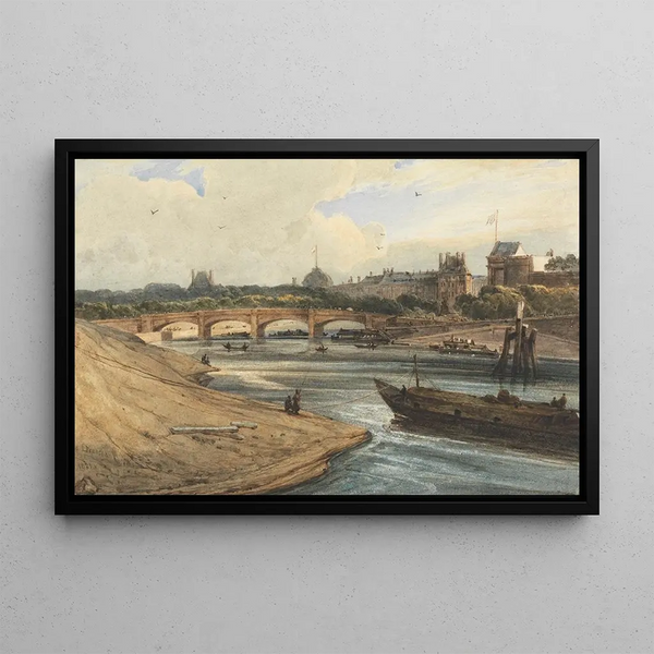 The Pont de la Concorde and the Tuileries Palace from the Cours la Reine - François Louis Thomas Francia — framed artwork on a wall