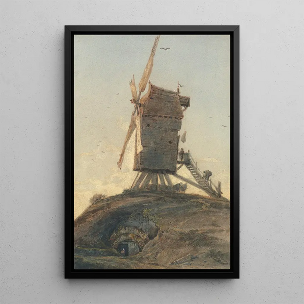 Moulin sur une colline dans un paysage - François Louis Thomas Francia — framed artwork on a wall