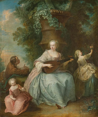 a young woman playing an instrument and a child holding a rat - François Octavien — artwork view