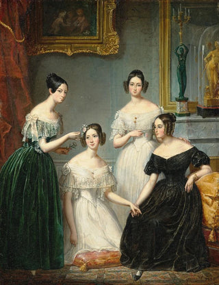 Portrait of a group of four young women in an interior - François Quesnel — artwork view