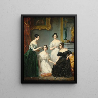Portrait of a group of four young women in an interior - François Quesnel — framed artwork on a wall