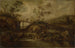 Landscape painting with a waterfall bridge and staffage figures - François van Knibbergen — artwork view