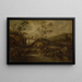 Landscape painting with a waterfall bridge and staffage figures - François van Knibbergen — framed artwork on a wall
