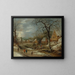 A winter landscape with figures near an icy river in a village - Frans de Momper — framed artwork on a wall