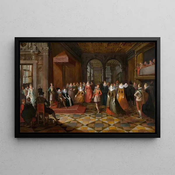 Scene of a Ball at the Brussels Court - Frans Francken the Younger — framed artwork on a wall