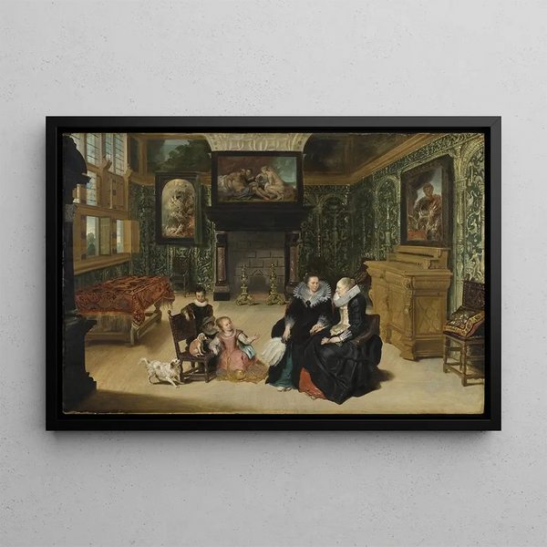 Interior painting called Rubens living room - Frans Francken the Younger — framed artwork on a wall