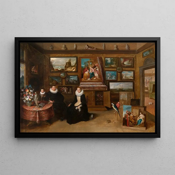 Portrait of a Family in a Collector's Study - Frans Francken the Younger — framed artwork on a wall