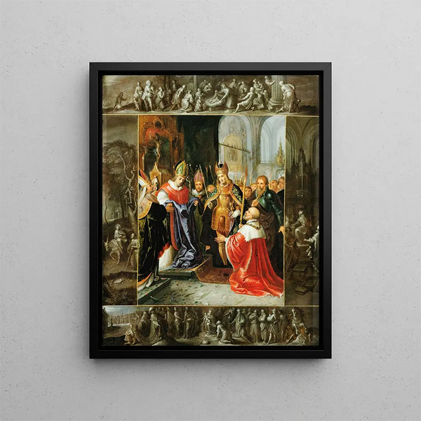 L'empereur Charles Quint montrant les robes de la Vierge - Frans Francken le Jeune — framed artwork on a wall