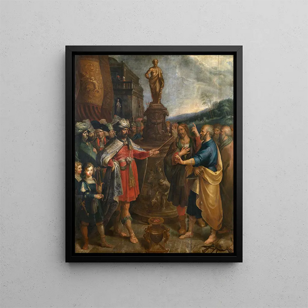 L'empereur Dioclétien shows the statue of Asclepius - Frans Francken the Younger — framed artwork on a wall