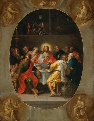 The Last Supper in an oval painting The Godfather and the four evangelists - Frans Francken the Younger — artwork view
