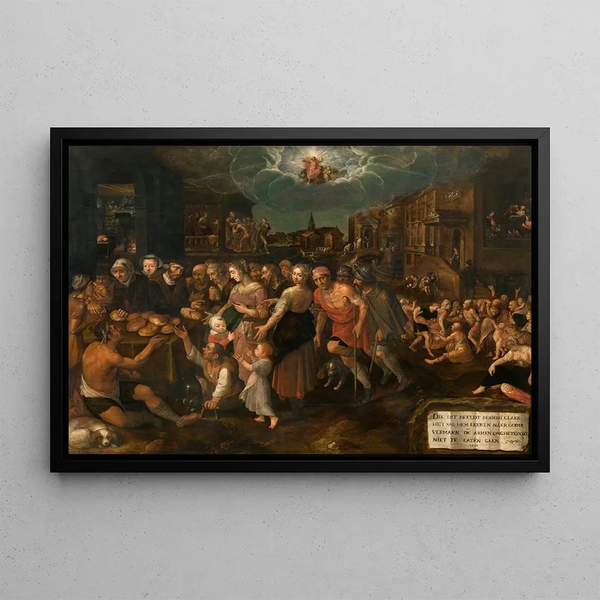 The Seven Works of Mercy - Frans Francken the Younger — framed artwork on a wall
