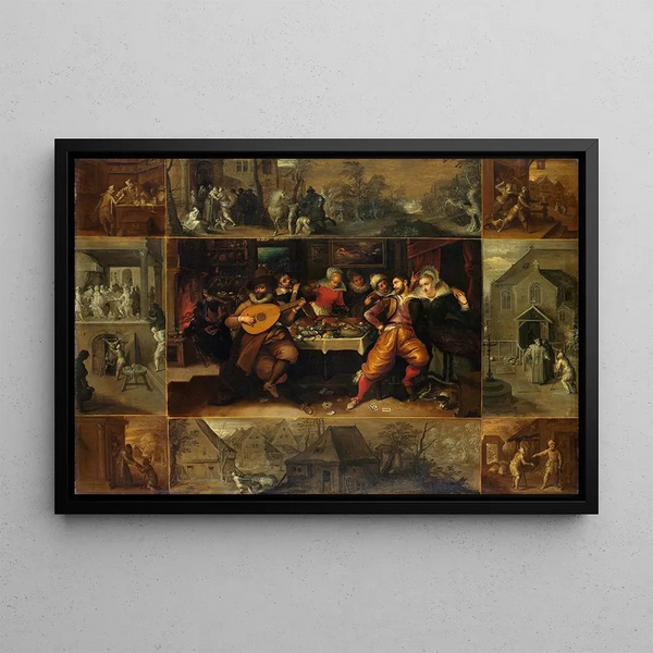 L'Histoire du fils prodigue - Frans Francken le Jeune — framed artwork on a wall