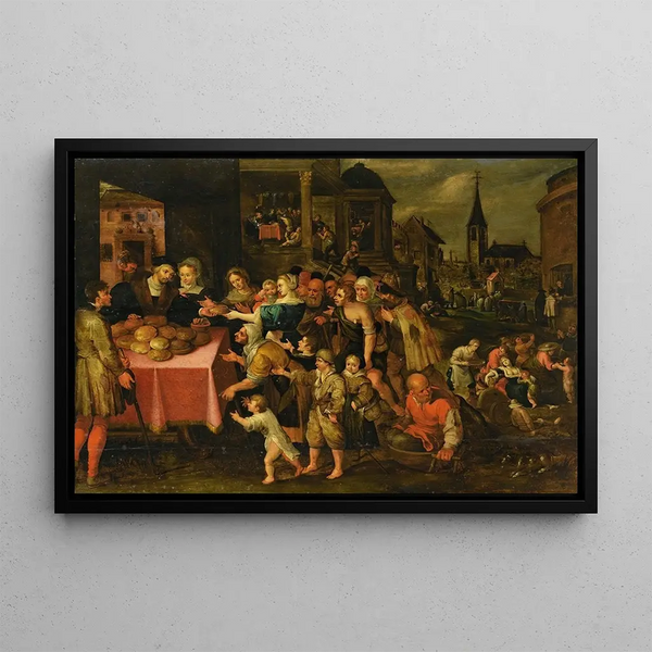 The Works of Mercy - Frans Francken the Younger — framed artwork on a wall