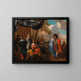 An Elegant Company on a Terrace - Frans Geffels — framed artwork on a wall