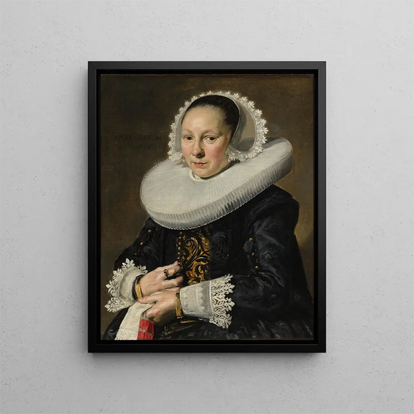 Portrait of a Woman Probably Aeltje Dircksdr Pater - Frans Hals — framed artwork on a wall
