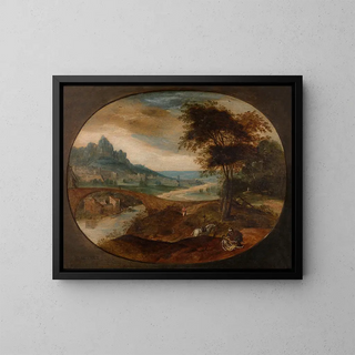 Landscape with the Good Samaritan - Frans Mostaert — framed artwork on a wall