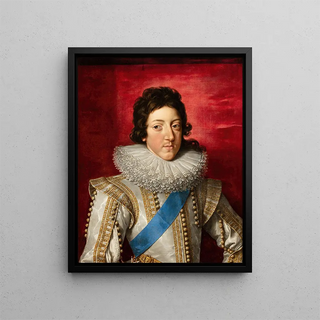 Louis XIII, King of France from 1601 to 1643, with the sash and insignia of the Order of the Holy Spirit - Frans Pourbus the Younger — framed artwork on a wall