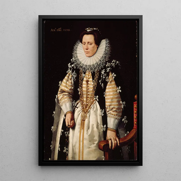 Portrait of Nicolas de Hellincx's wife - Frans Pourbus the Younger — framed artwork on a wall