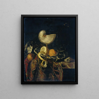 Still life with Nautilus shell - Frans SantAcker — framed artwork on a wall