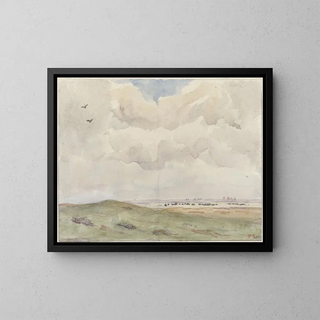 Landscape of dunes with a herd - Frans Smissaert — framed artwork on a wall