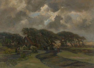 House near a tree and women with fishing nets - Frans Smissaert — artwork view