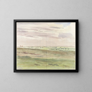Landscape of prairie with herds - Frans Smissaert — framed artwork on a wall