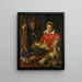 a painting depicting a merchant holding a rooster with game, asparagus, artichokes, utensils, and a bowl of wild strawberries - Frans Snyders — framed artwork on a wall
