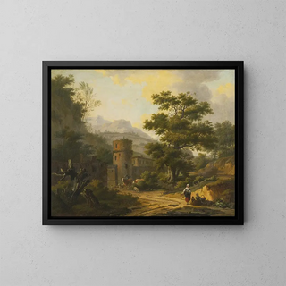 Mountain landscape with a village - Frans Swagers — framed artwork on a wall
