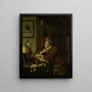 An erudite at his desk - Frans van Mieris the Younger — framed artwork on a wall