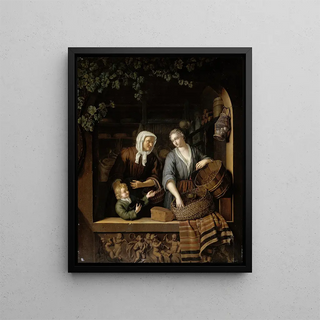L'épicerie - Frans van Mieris le Jeune — framed artwork on a wall