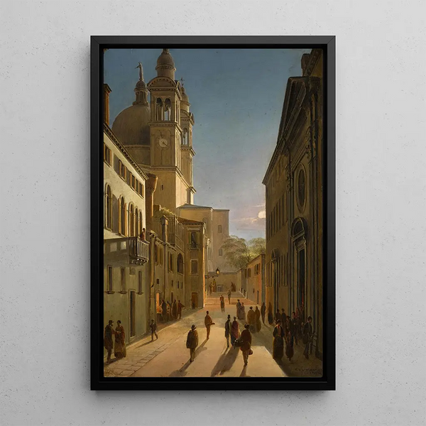 Venice the Rio Terr Catecumeni painting with Santa Maria della Salute in the distance - Frans Vervloet — framed artwork on a wall