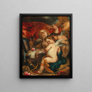 A Vanity with Putti - Frans Wouters — framed artwork on a wall