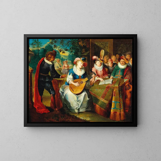 a music society on a terrace - Frans Xaver Hendrick Verbeeck — framed artwork on a wall