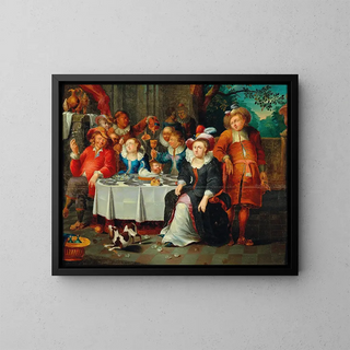 an elegant company at the table - Frans Xaver Hendrick Verbeeck — framed artwork on a wall