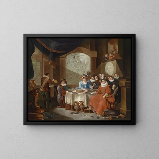 Elegant Society Painting during a Festive Meal - Frans Xaver Hendrick Verbeeck — framed artwork on a wall