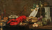 a lobster, oysters, a pastry, mixed fruits, and filled wine glasses on a partially draped table - Frans Ykens — artwork view