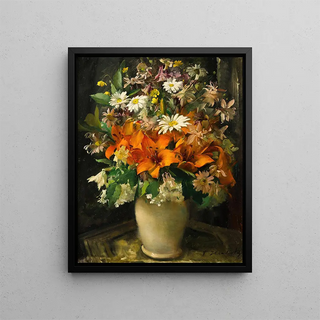 Flowers in a vase - František Hladík — framed artwork on a wall