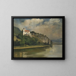 L'église au-dessus de la rivière - František Hladík — framed artwork on a wall