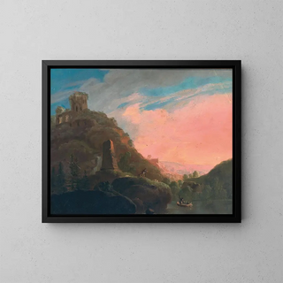 a scene at dusk in a vast bucolic landscape - František Xaver Procházka — framed artwork on a wall