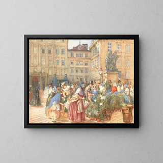 a lively flower market - Franz Alt — framed artwork on a wall